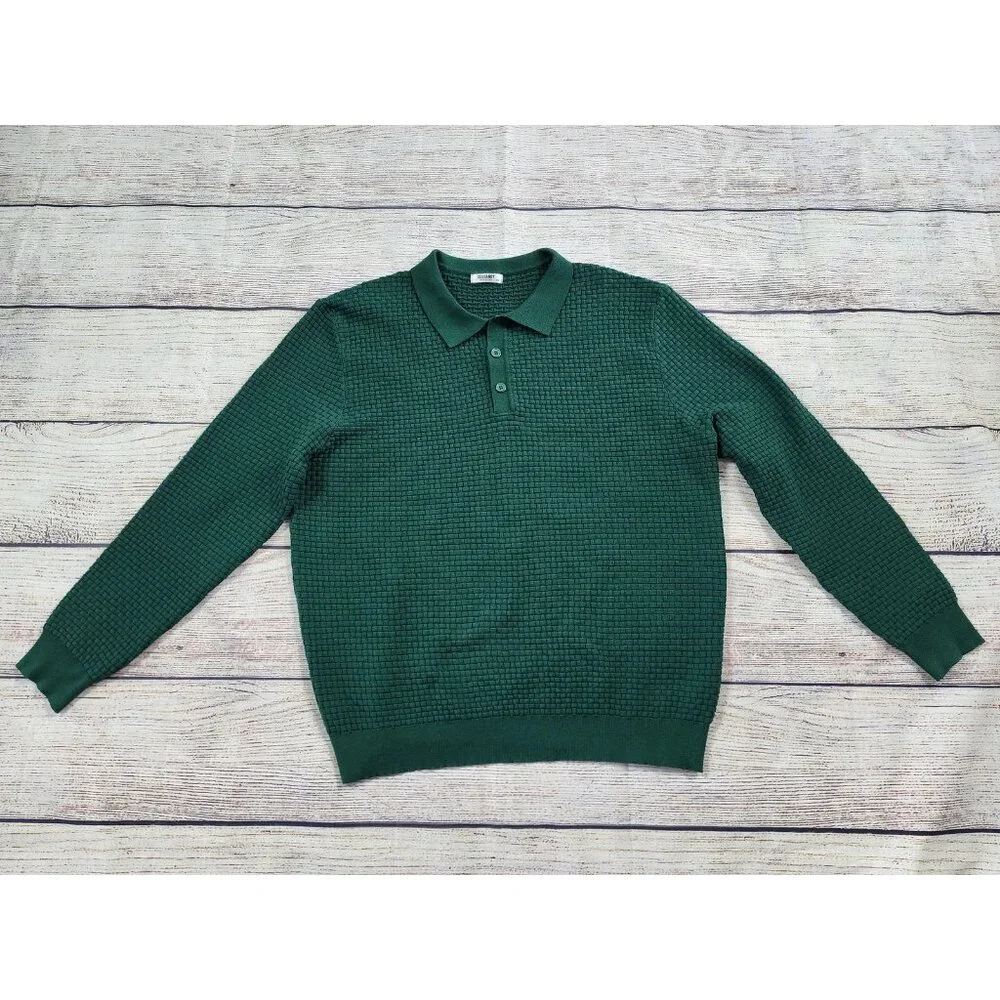 Coofandy Polo Collar Sweater Size XXL Crosshatch Textured Pattern Green